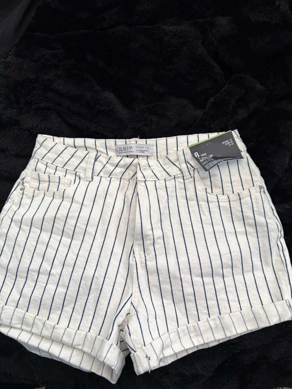 Primark White Shorts with Navy Pinstripes